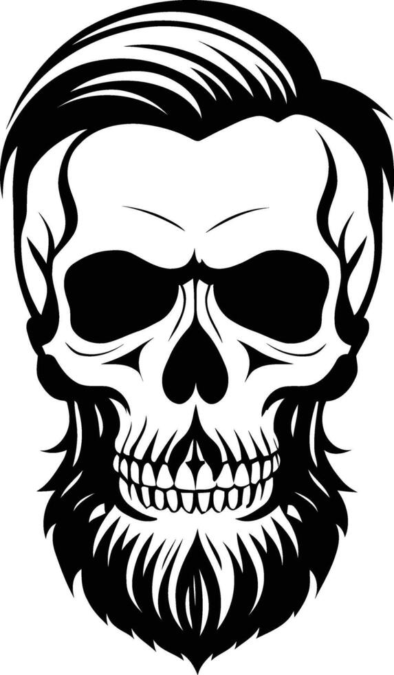 A silhouette of a skull with a stylish beard and haircut. Perfect for tattoos, logos, apparel, and digital art. Ideal for barbershops, gothic themes, and edgy designs. vector