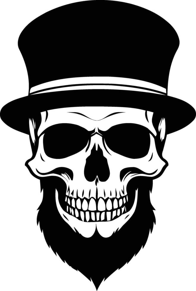silhouette of a skull with a beard and hat, isolated in white. Ideal for edgy designs, gothic logos, tattoo artwork, and digital illustrations. vector