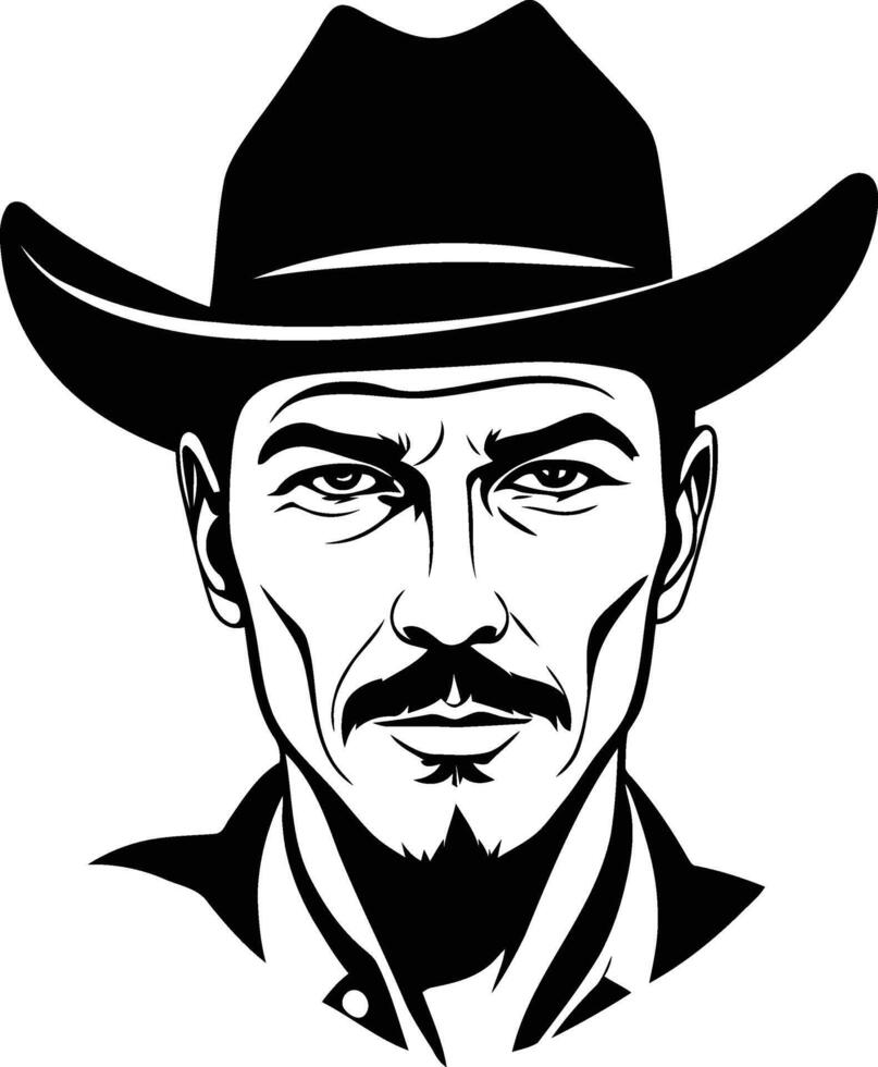 silhouette of a cowboy portrait, isolated in white. Ideal for western-themed designs, logos, and digital artwork. vector