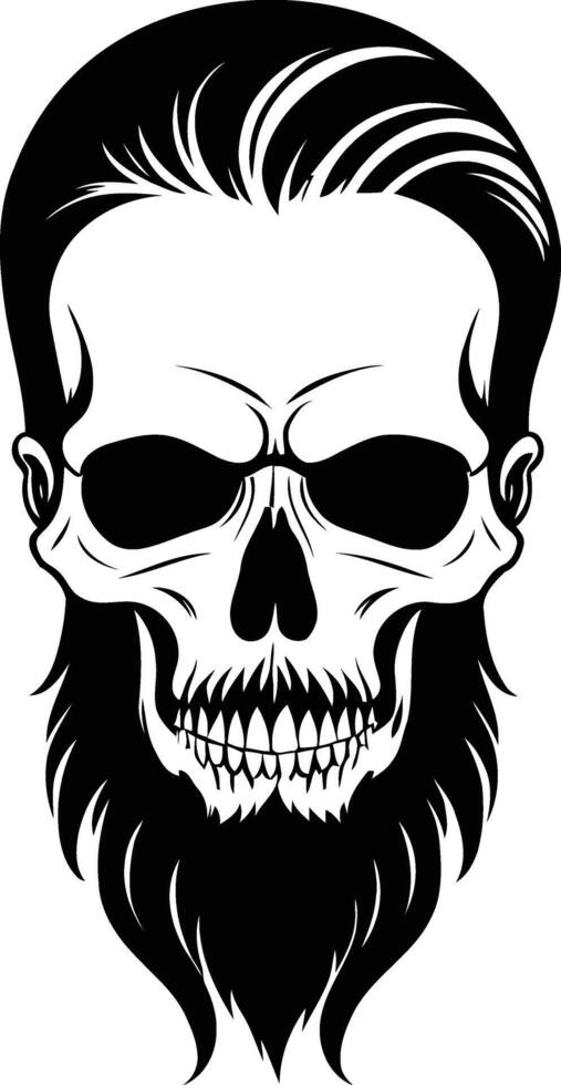 silhouette of a skull with a stylish beard and hair, isolated in white. Ideal for edgy tattoos, logos, and digital designs. vector
