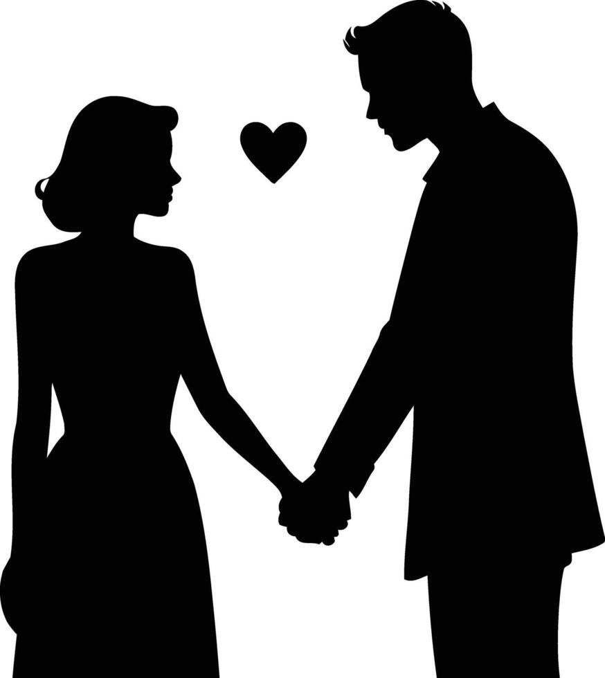 silhouette of a couple holding hands, isolated in white. Ideal for romantic designs, wedding themes, and digital artwork. vector