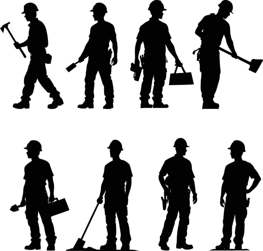 silhouette of a construction worker, isolated in white. Ideal for industrial designs, labor-themed logos, workwear illustrations, and digital artwork. vector