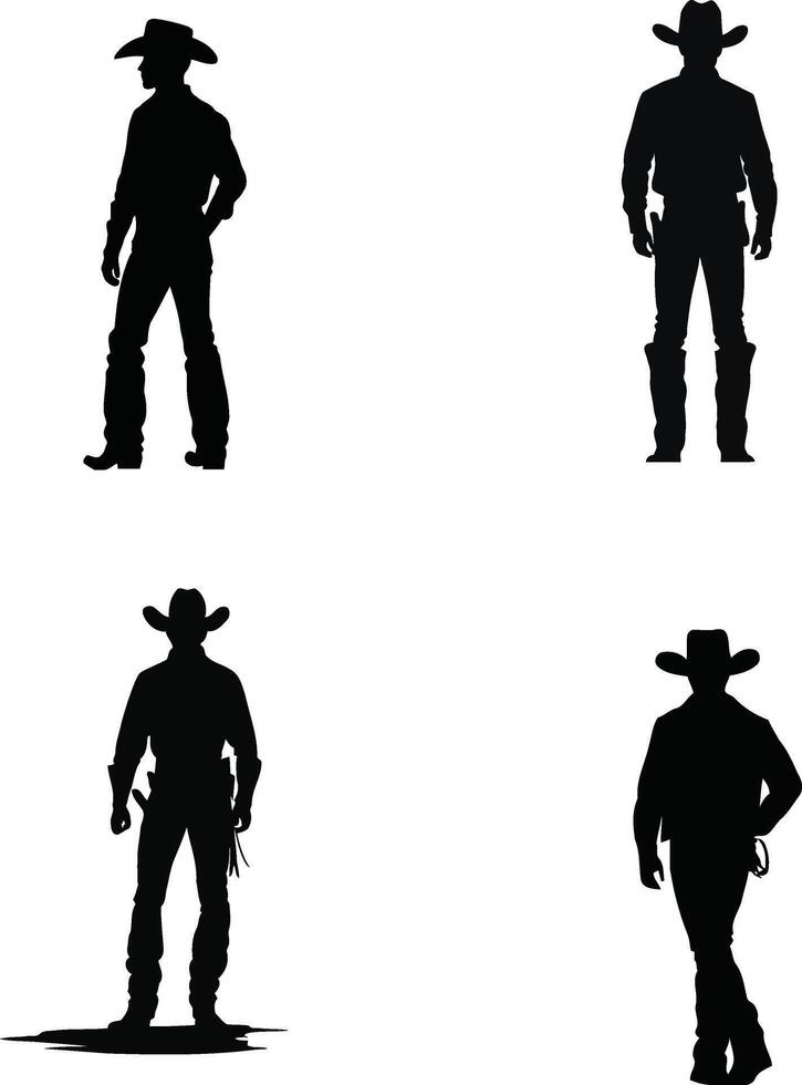 silhouette of a cowboy standing, isolated in white. Ideal for western-themed designs, rustic logos, country artwork, and digital illustrations. vector