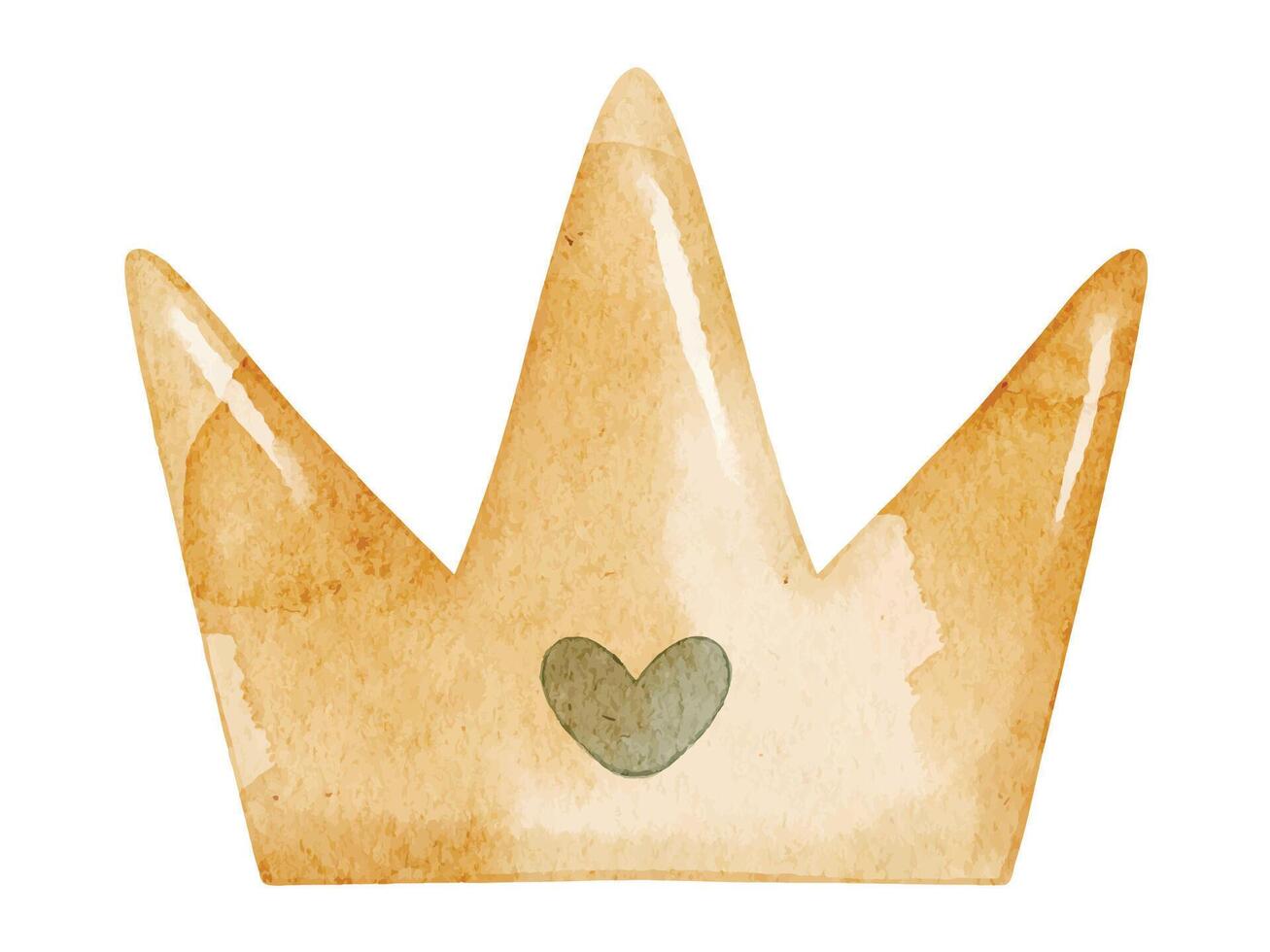 Watercolor illustration of a golden Crown with a heart for little princess or prince. Drawing of fairytale element for childish invitations or baby shower greeting cards. Art for newborn party. vector