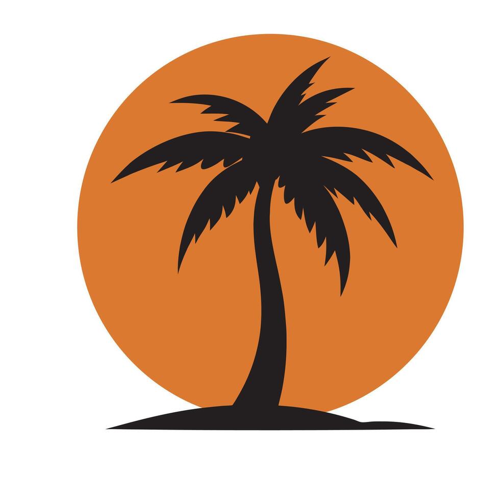 Palm Tree Sunset Black Silhouette On Horizon vector