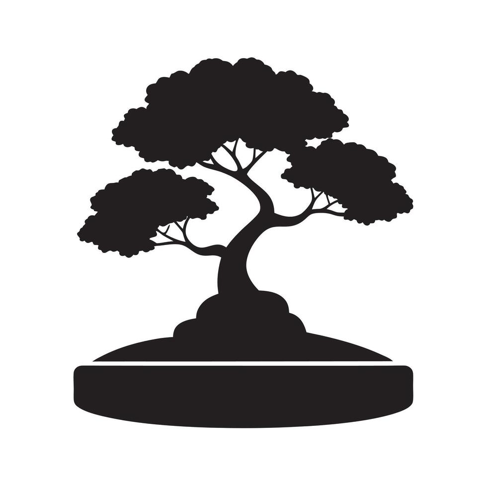 Black Bonsai Tree Artistic Silhouette vector