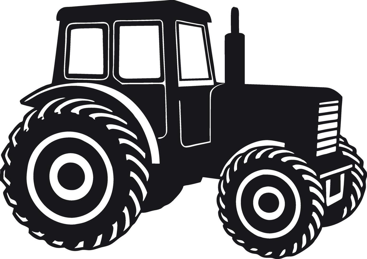 Black and White Silhouette of a Farm Tractor vector