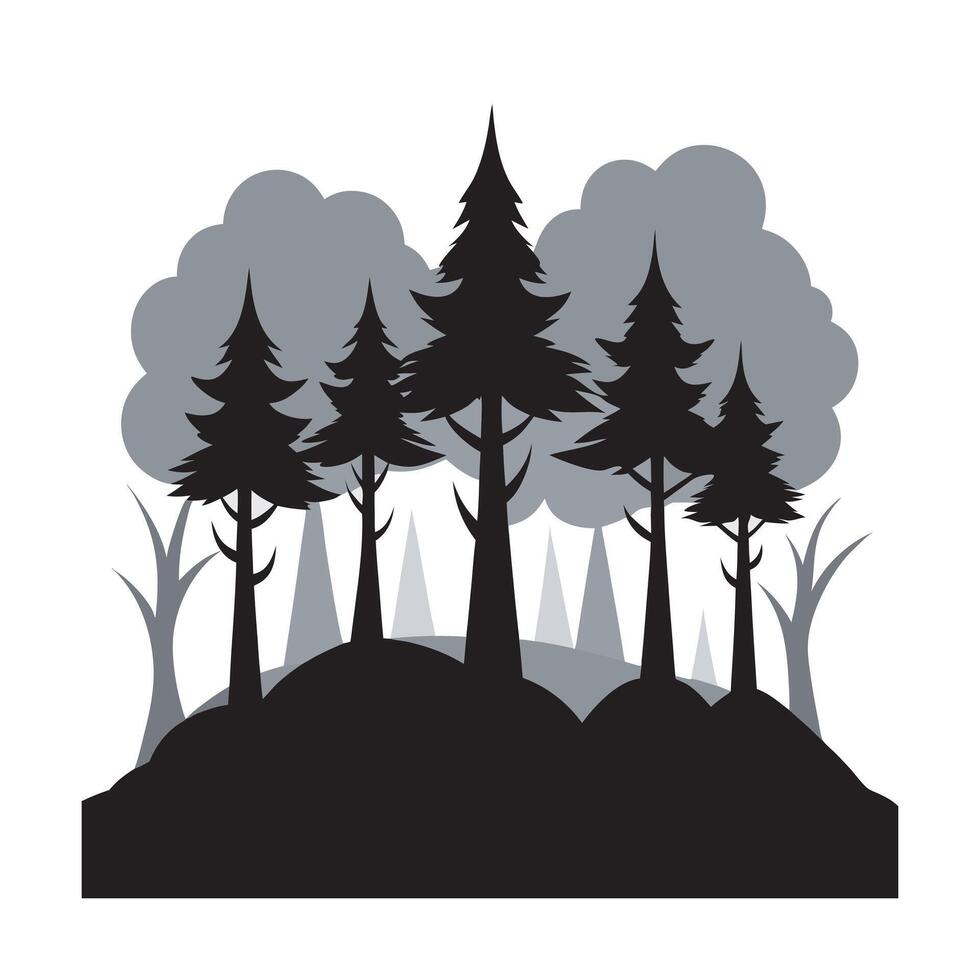 Misty Tree In Morning Fog Scene vector