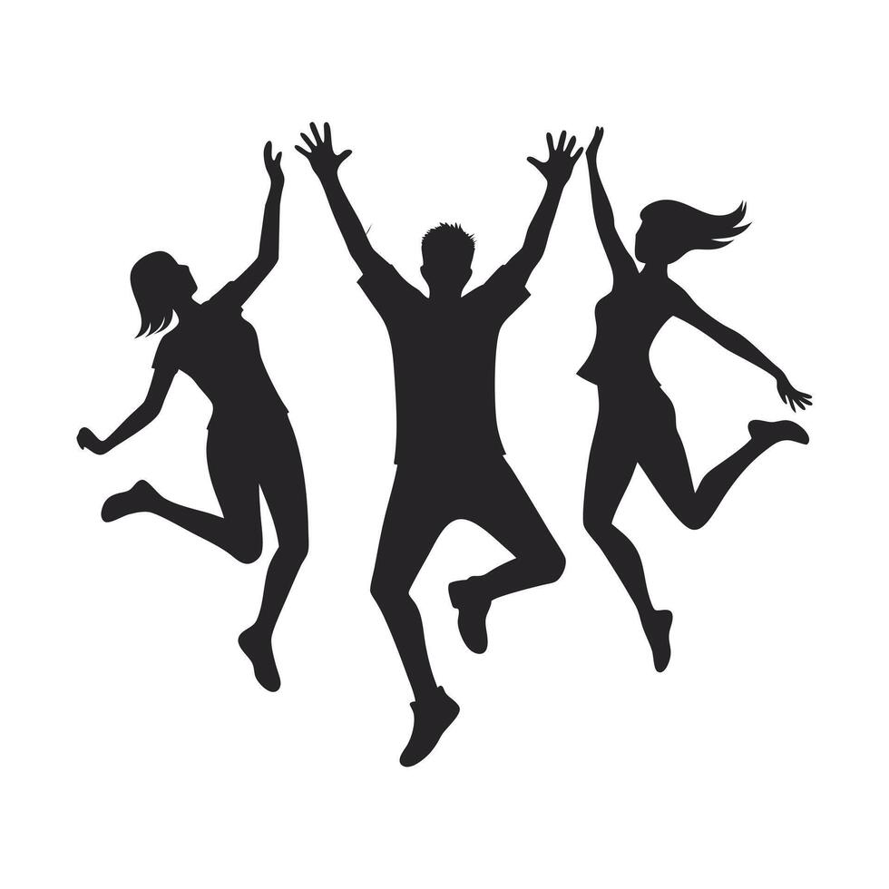 Friends Jumping Together In Sunny Field vector