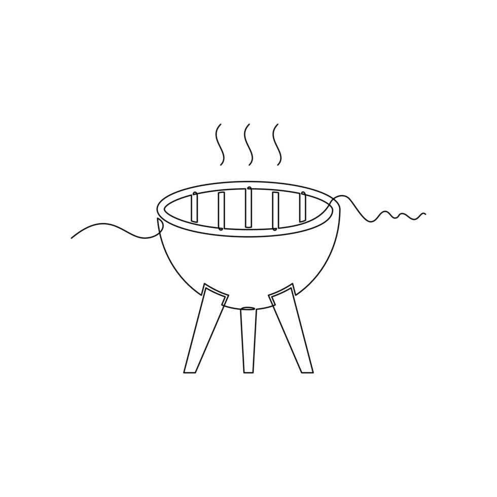 one line art Grilled Barbecue illustration. line art, one continuous line, simple, hand drawn and sketch style. for icons, symbols, signs or logos vector