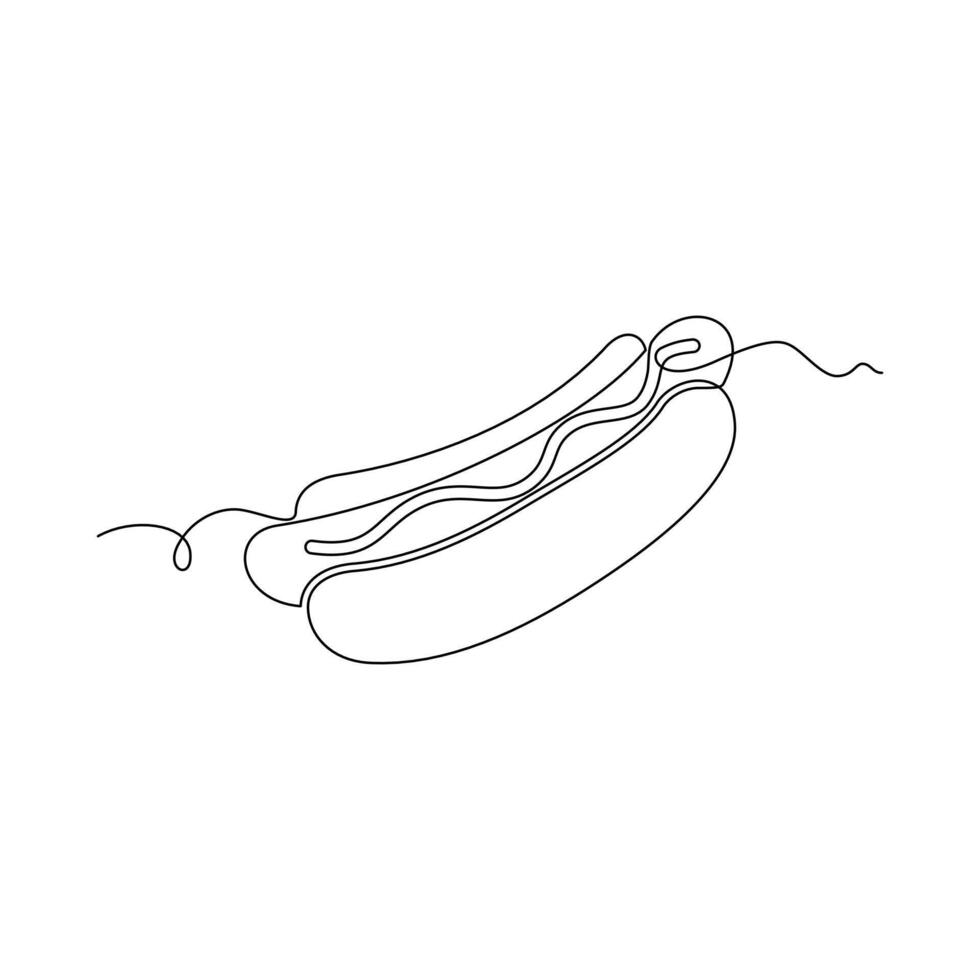 one line art Hotdog illustration. line art, one continuous line, simple, hand drawn and sketch style. for icons, symbols, signs or logos vector