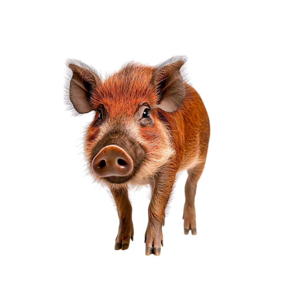 Adorable Wild Boar with Fluffy Fur and Cute Expressions in Natural Lighting png