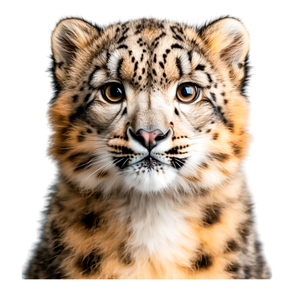 closeup of a Snow Leopard Cub with Striking Eyes and Soft Fur Texture png