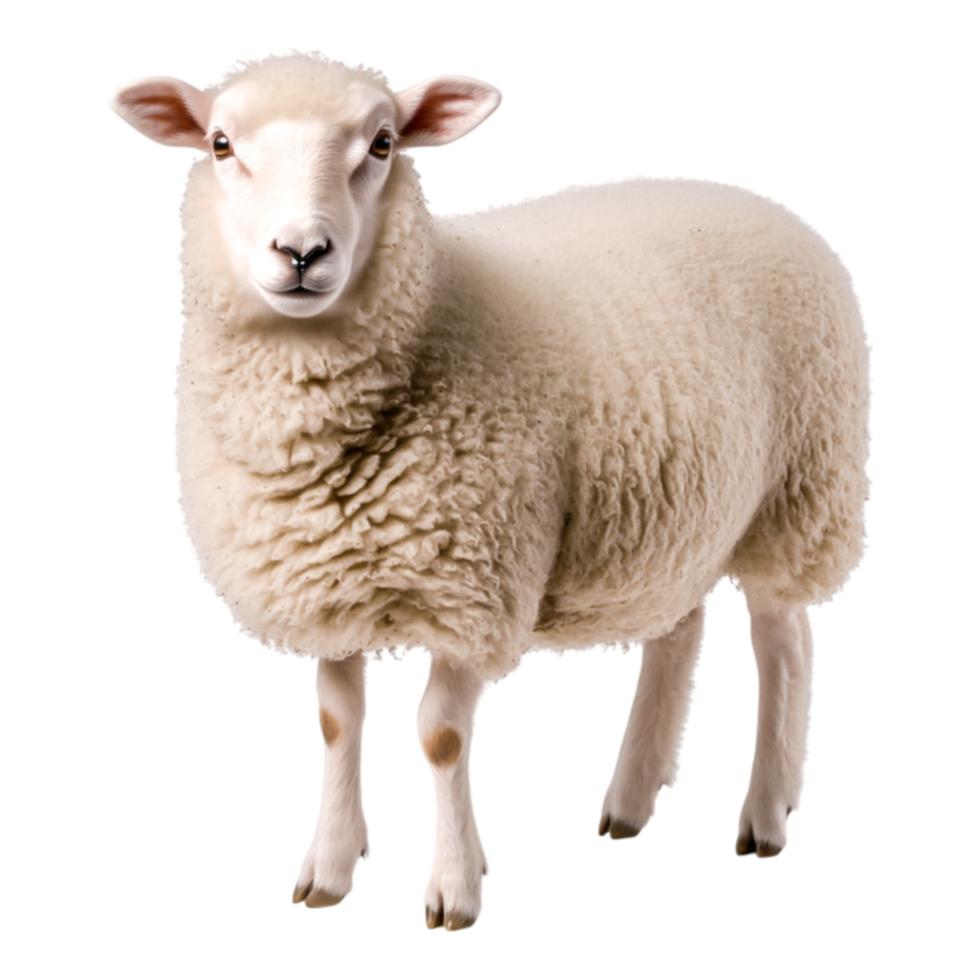 Fluffy White Sheep Standing Gracefully on Clean Background with Soft Wool Texture png