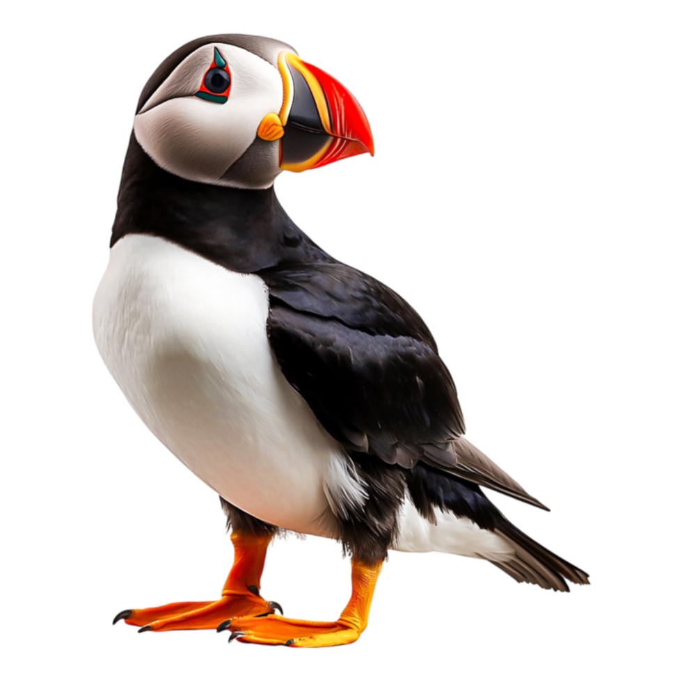 Colorful Puffin Bird Standing on with Bright Red Bill and Orange Feet png