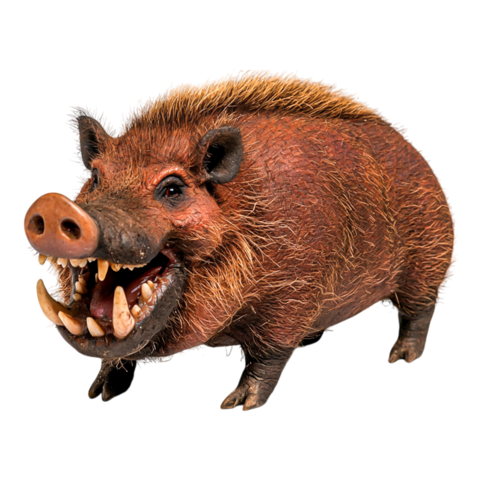 Detailed Illustration of a Realistic Wild Boar with Sharp Teeth and Fur Texture png