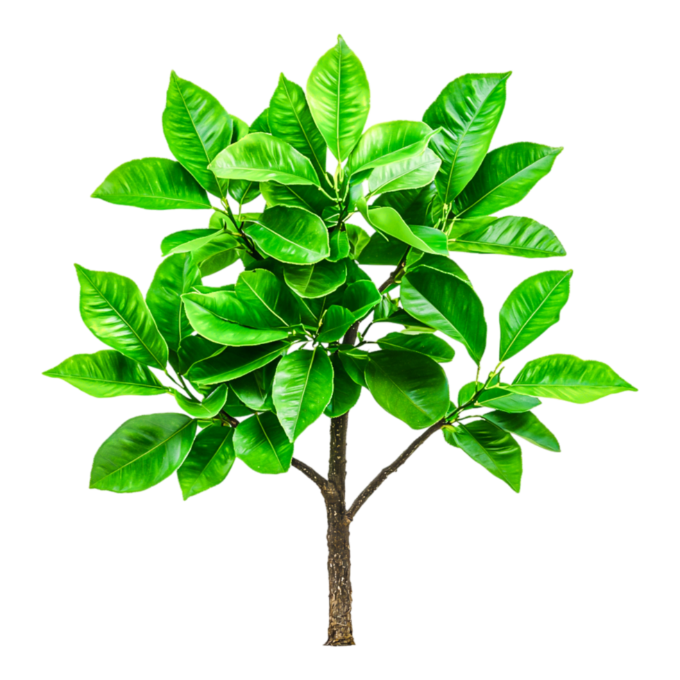 Lush Green Leaves Young Tree with a Strong Trunk and Vibrant Foliage Details png