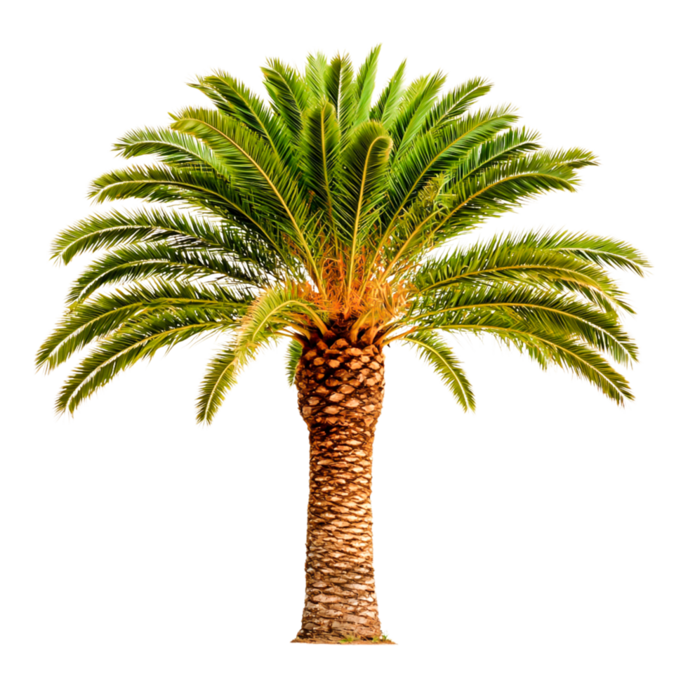 Lush Green Palm Tree with Tall Trunk and Vibrant Fronds png