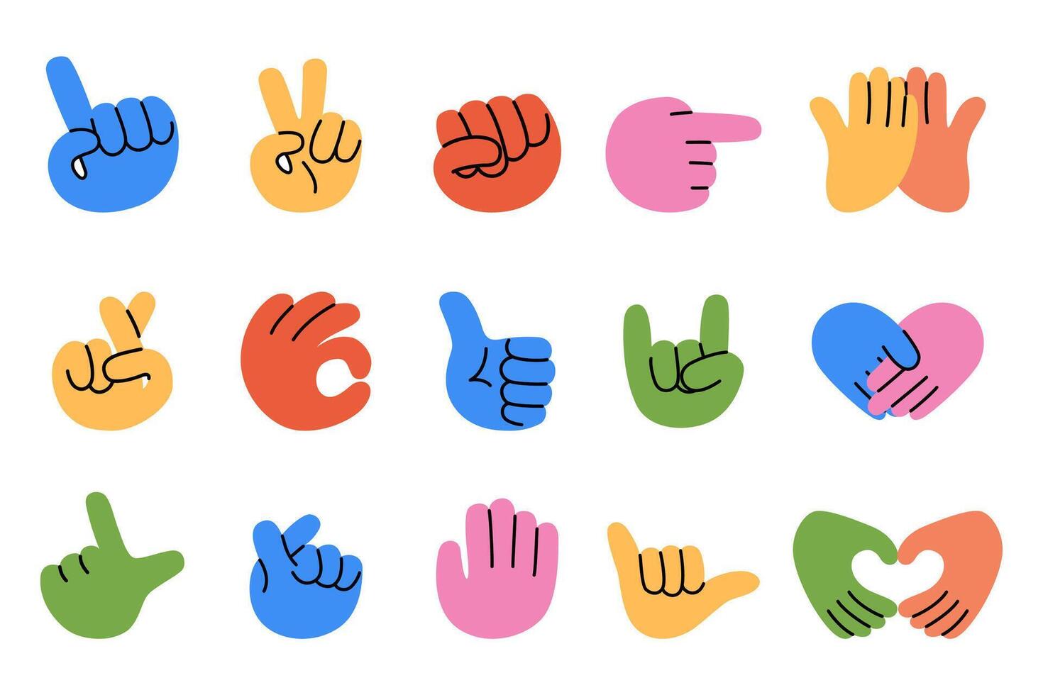 Hand signs in playful cartoon style vector