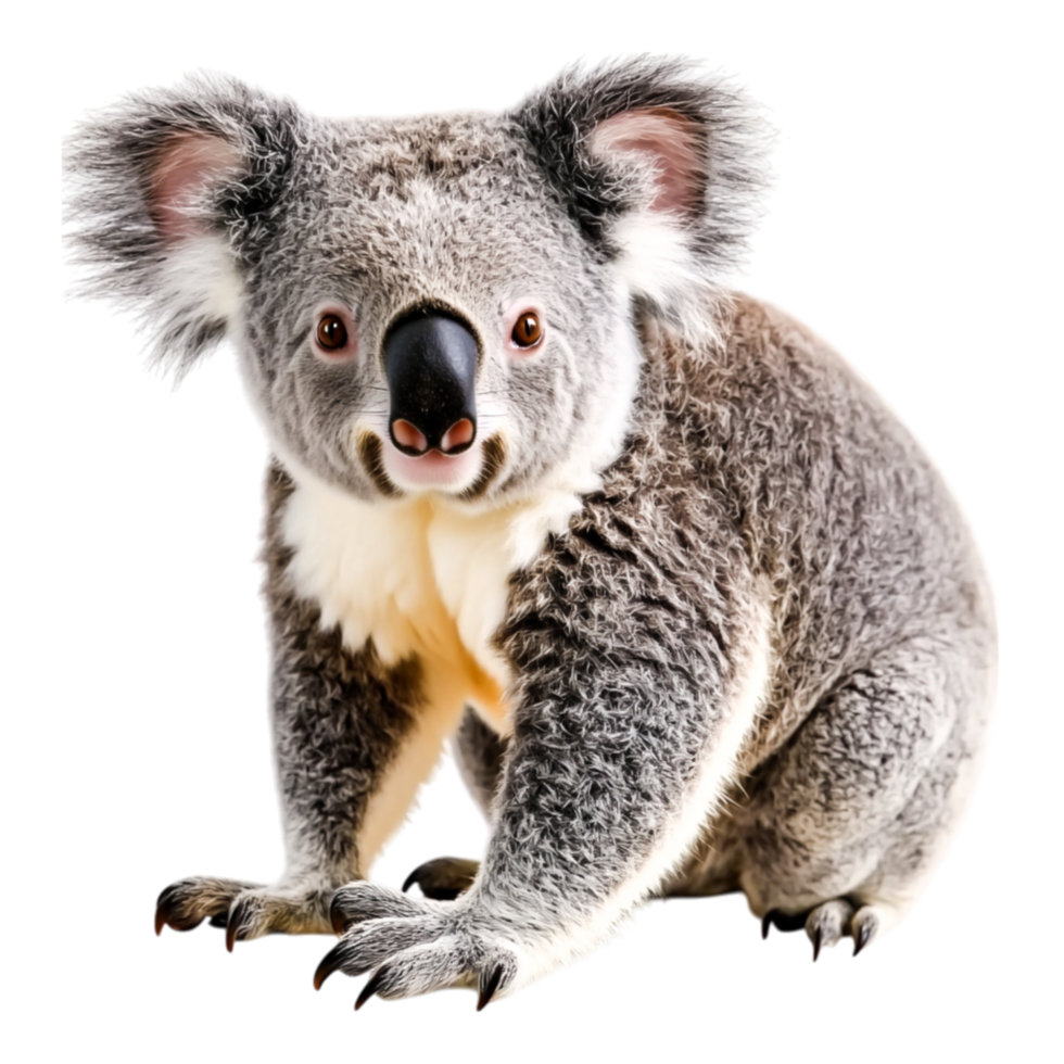Adorable Koala Sitting Calmly Tree Branch with Expressive Eyes and Fluffy Ears png