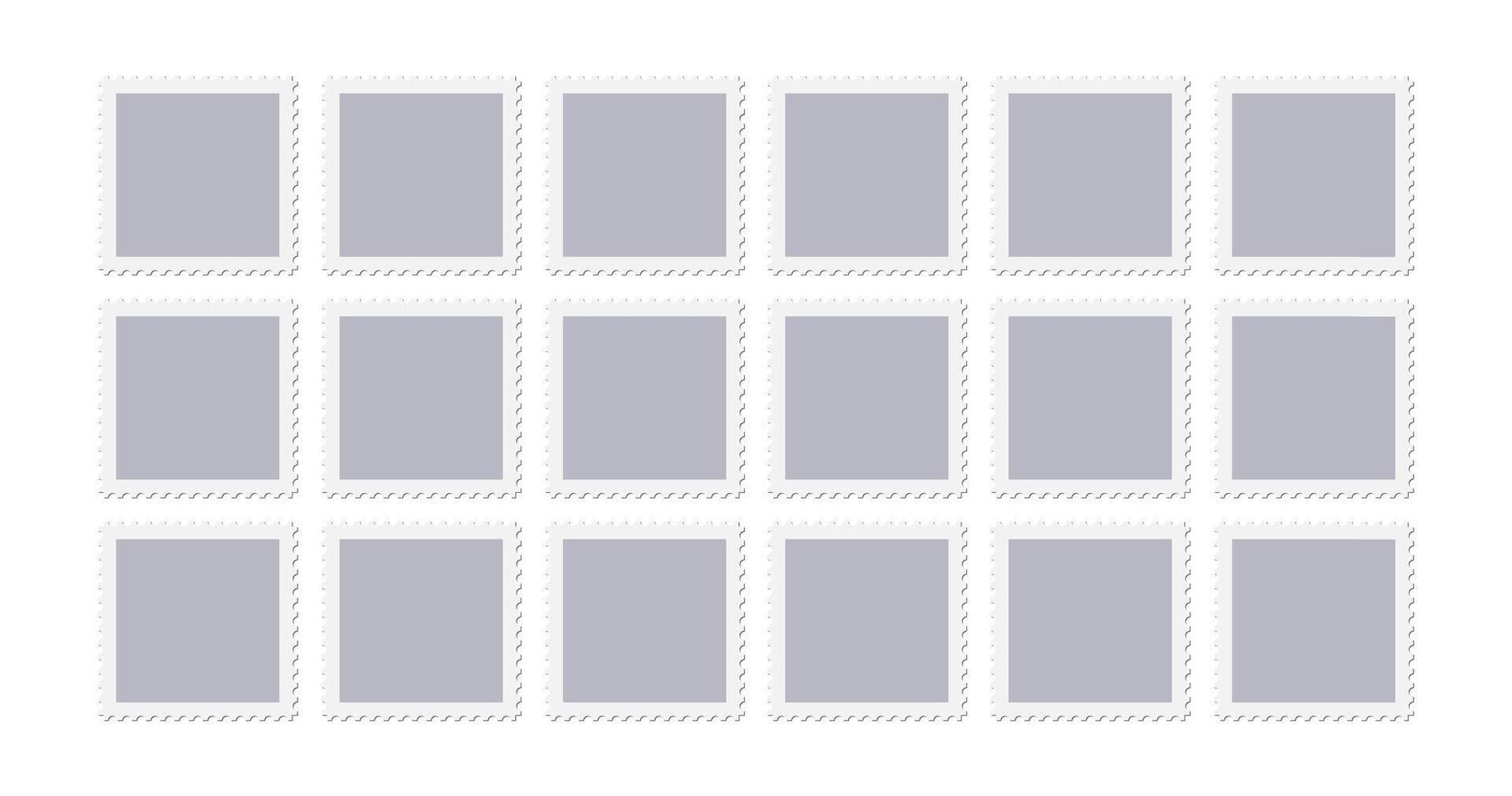 Postage stamp shape. Travel postcard vintage seal, paper mail delivery shipping fee symbol. Jagged circled blank sticker, square mark horizontal template. Philately album empty set, email tag vector