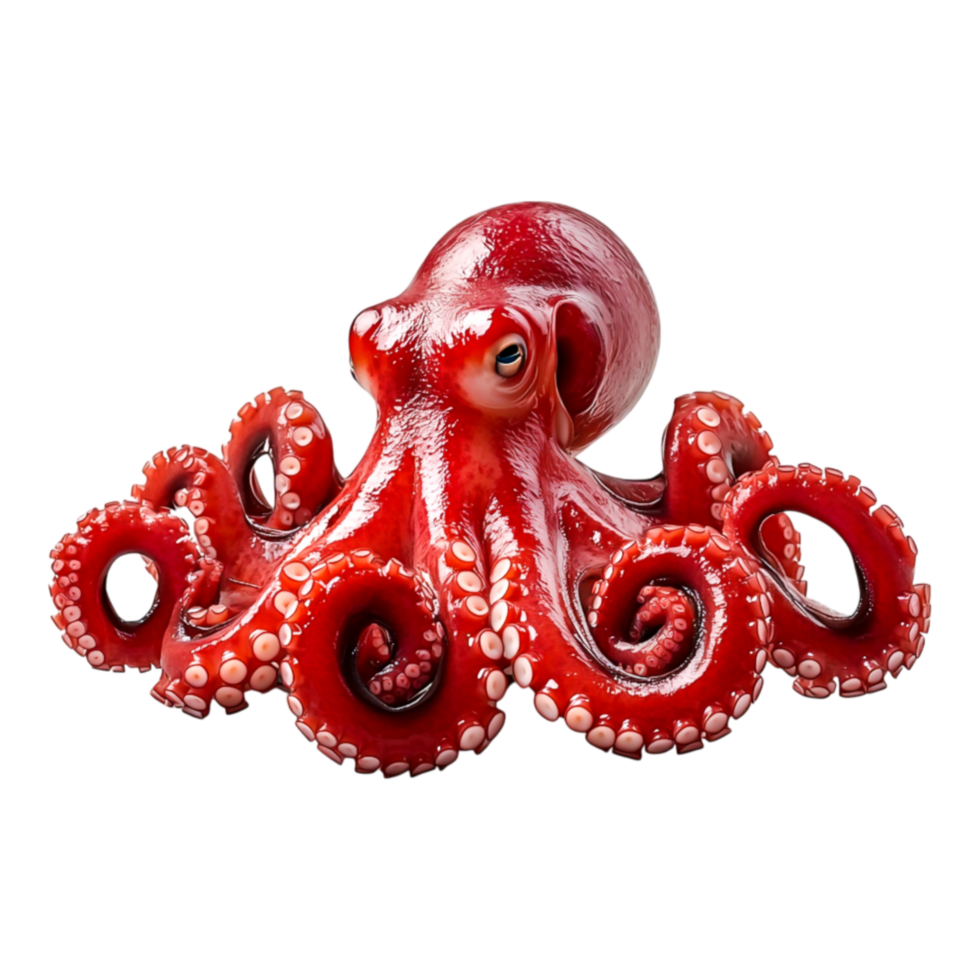 Bright Red Octopus with Curled Tentacles in a Clean Setting png