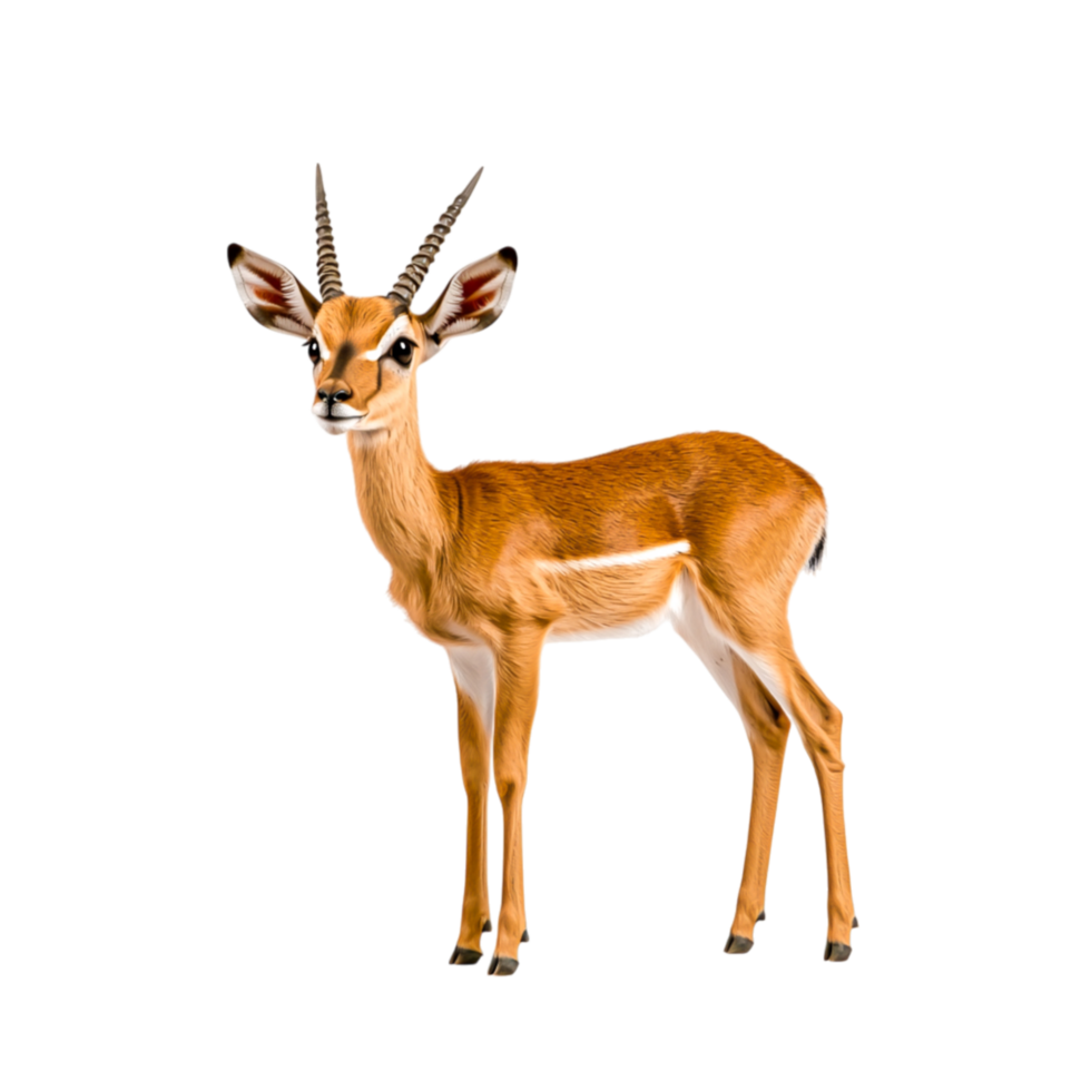 Tender Young Gazelle Standing Gracefully in Natural Habitat Surrounded by Greenery png
