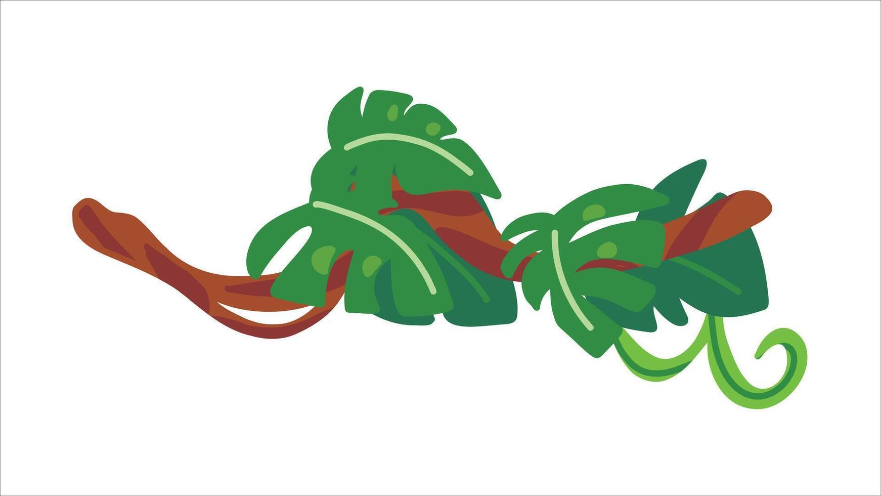 Illustrated Jungle Vine With Green Leaves and Twisted Details White Background vector
