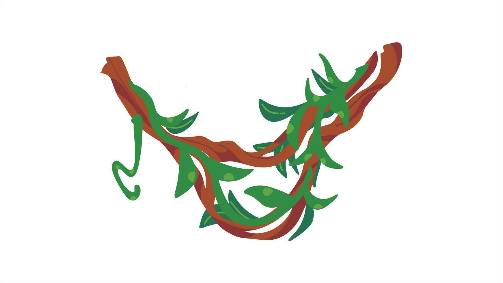 Illustrated Jungle Vine With Green Leaves and Twisted Details on White Background vector