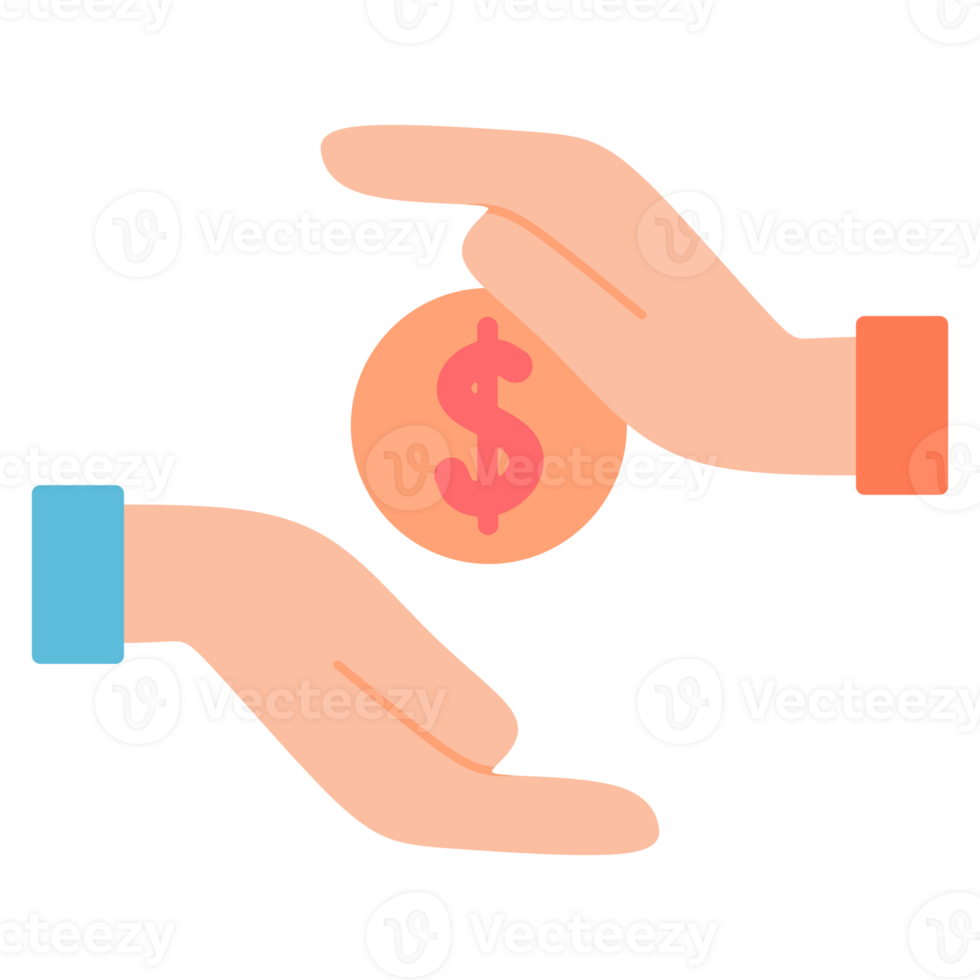 Two hands holding a dollar coin and a hand holding a coin png