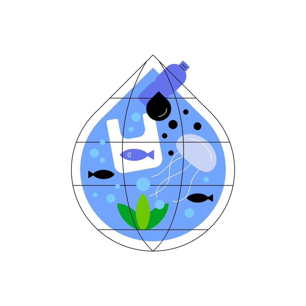 Sea and ocean pollution. Environmental awareness poster vector