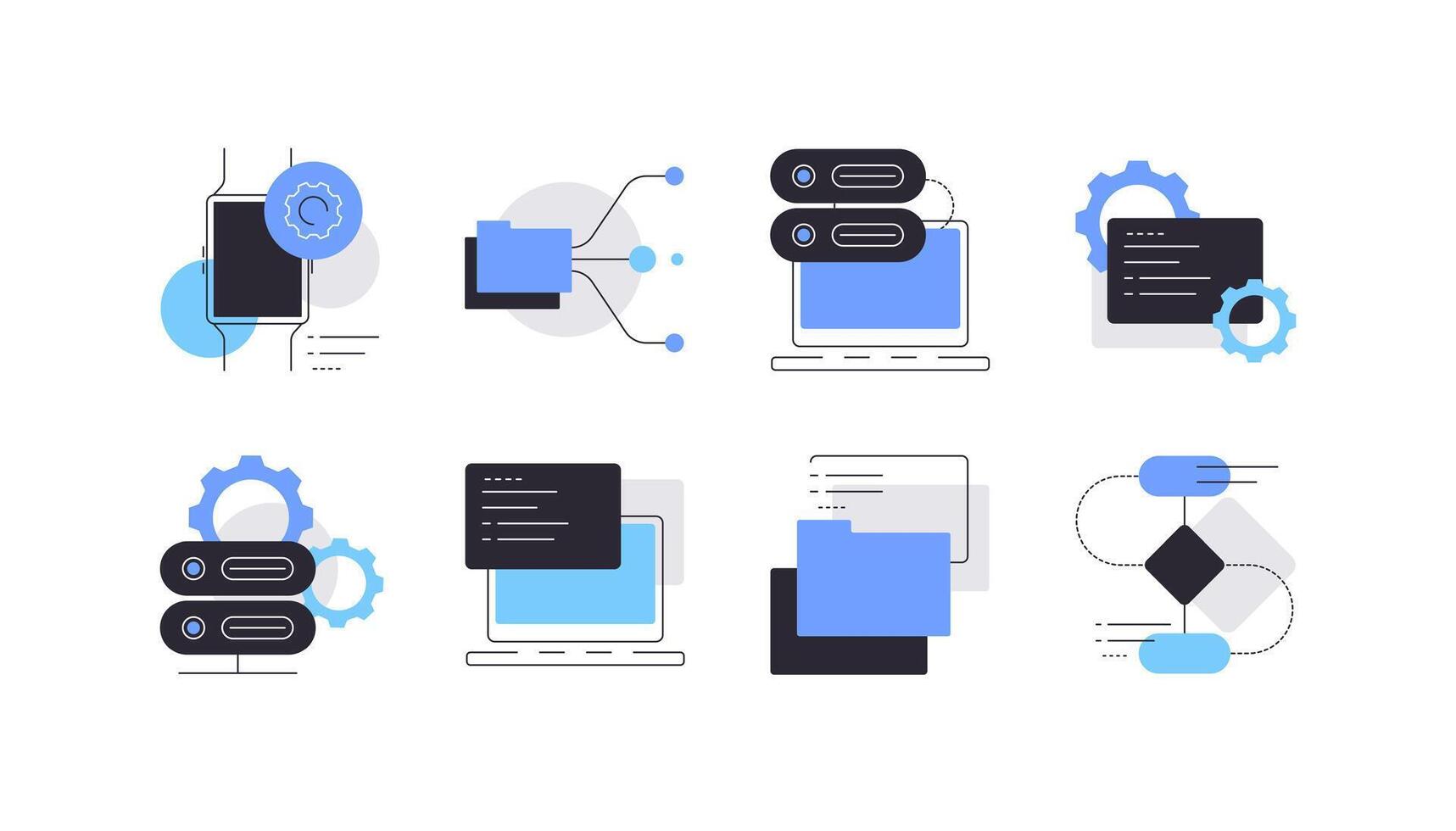 High tech and development concepts. Set of flat icons. Infographic elements vector