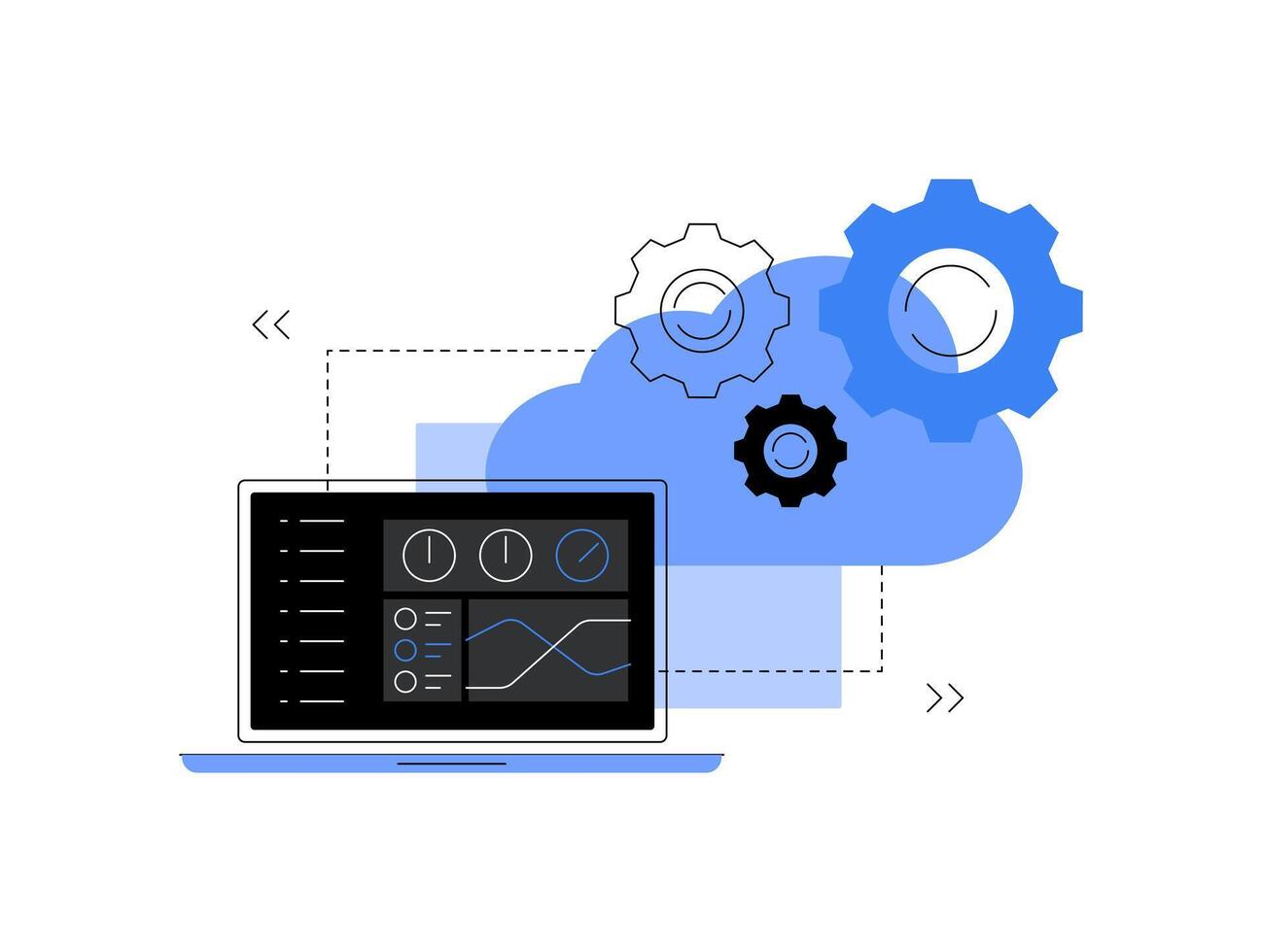 Laptop. PC and working processes. Dashboard. Simple flat illustration vector