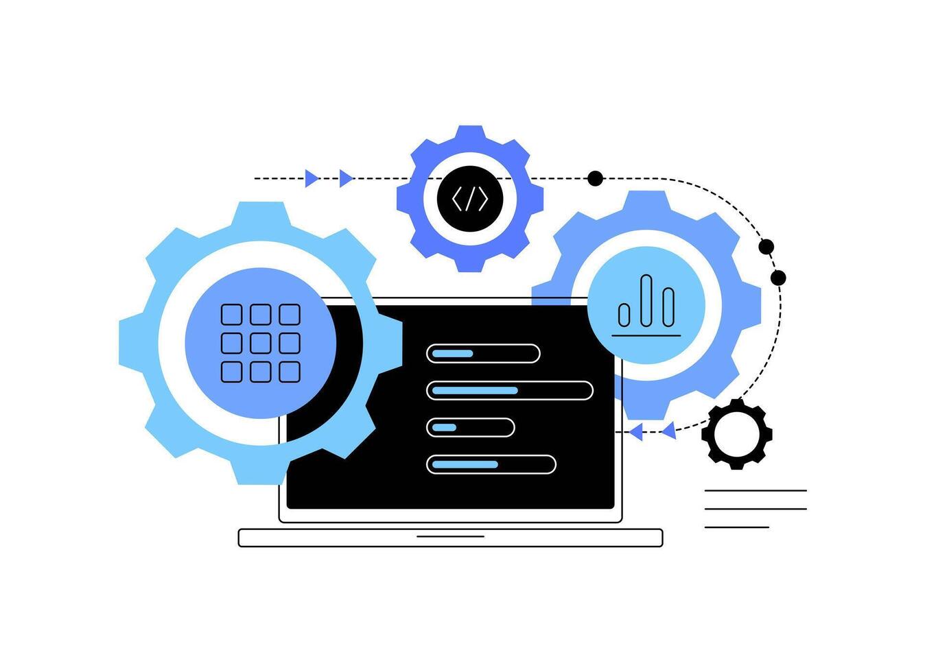 Data processing, programming and digital work. Computing and development vector