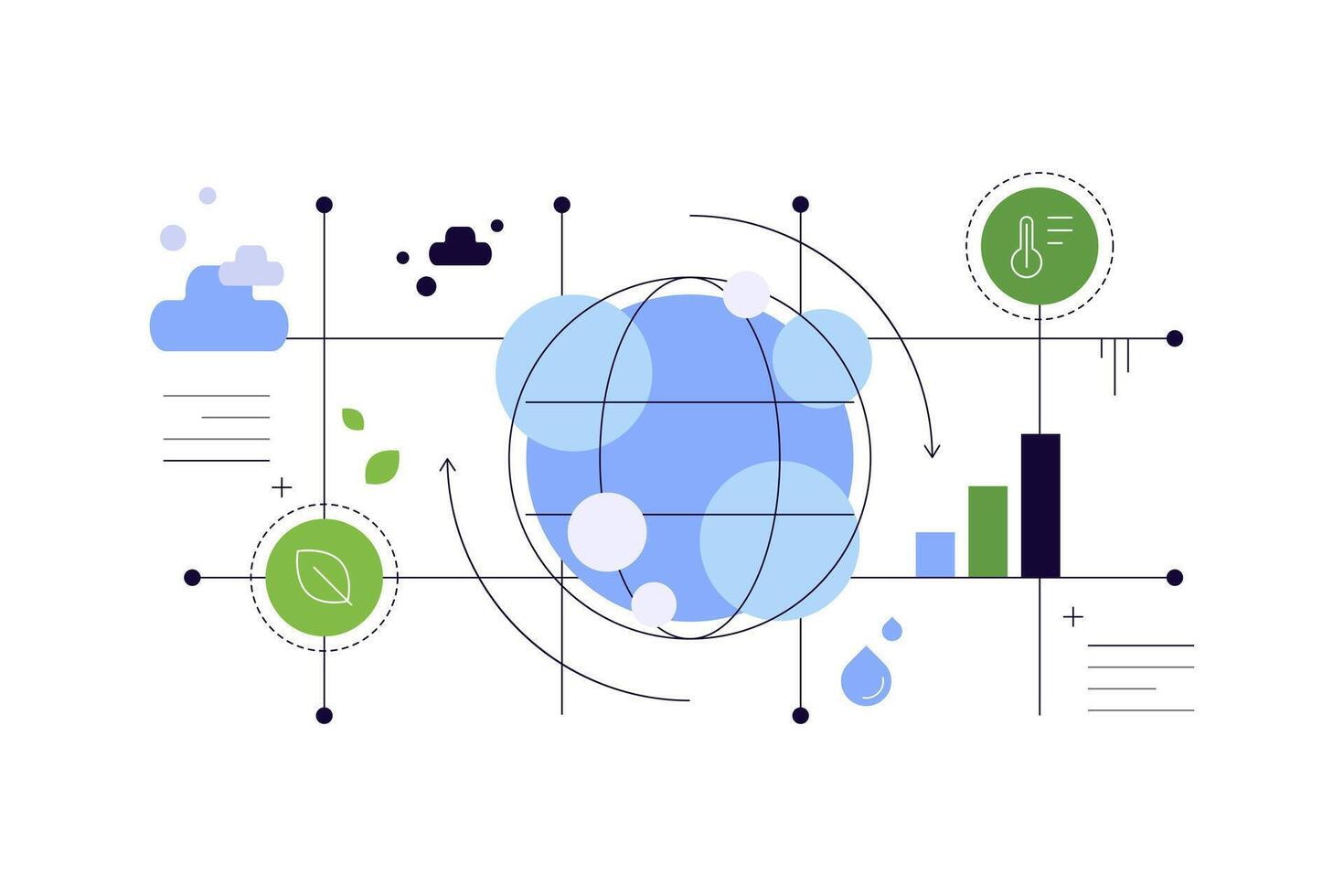 Global processes. Natural cycles. Scheme. Climate change infographic vector