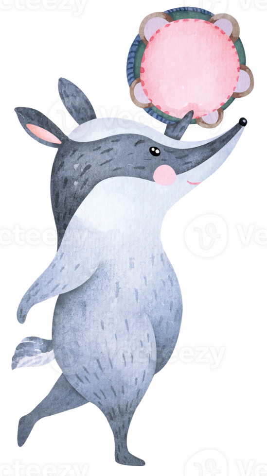 Cartoon anteater playing tambourine.Cute animal characters playing music.Hand drawn with watercolor. png