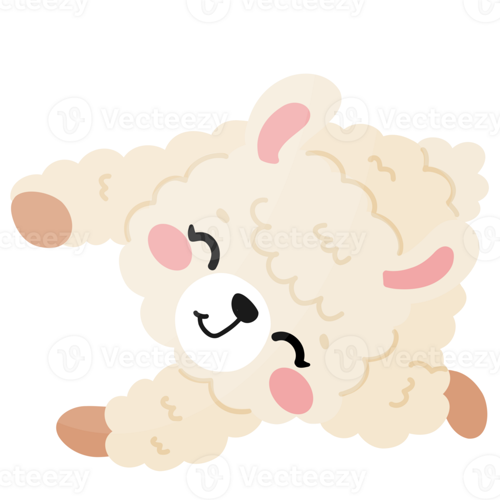 Cute alpaca lying and smiling cartoon png