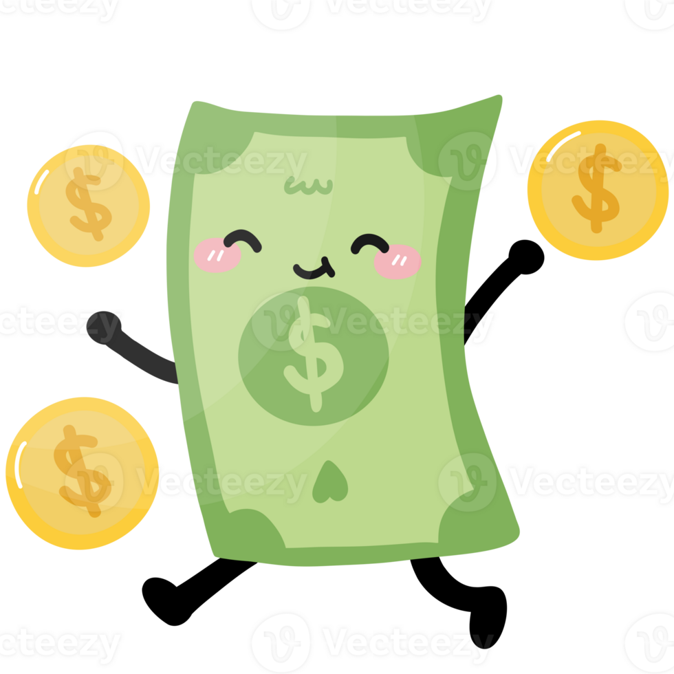 Playful Money Jumping with Coins Cartoon png
