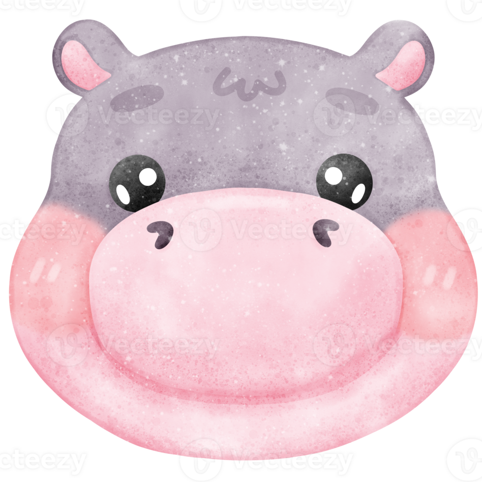 Cute hippo face in watercolor style png
