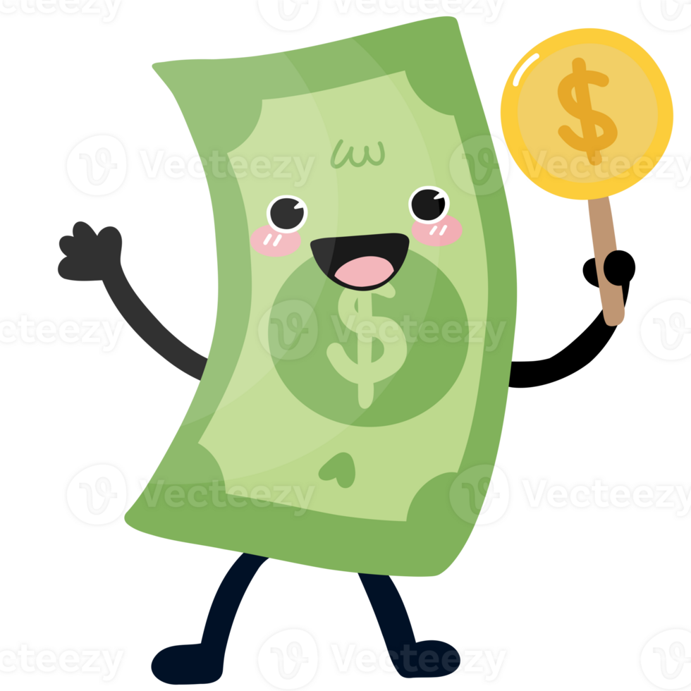 Cute Money Waving with Coin Cartoon png