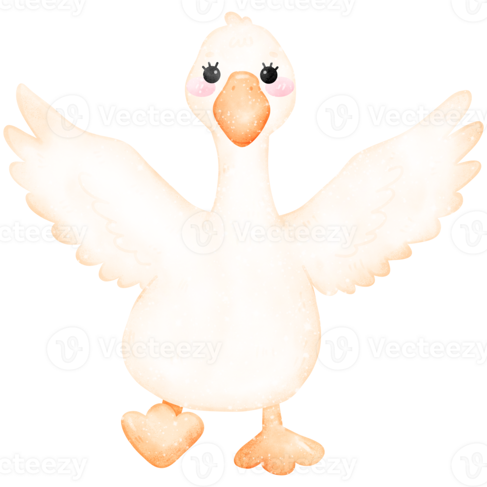 Cute Goose with Spread Wings watercolor style png