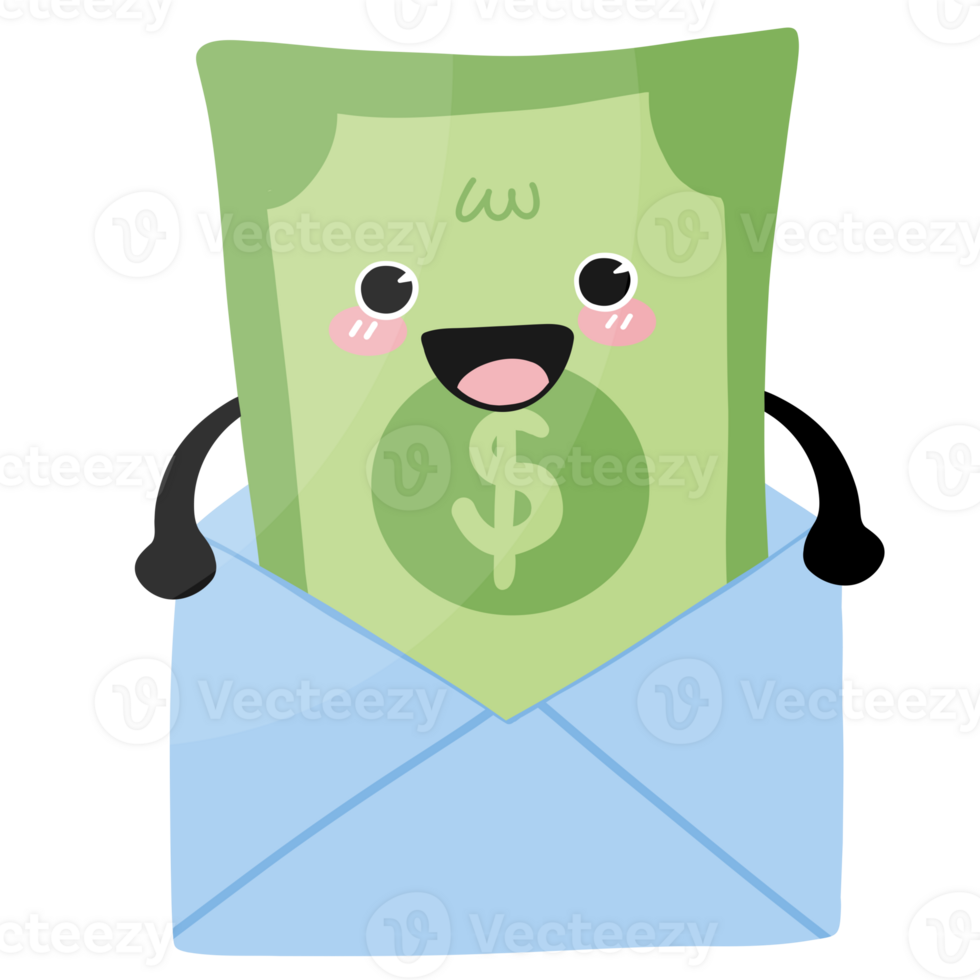Smiling money in letter finance cartoon png