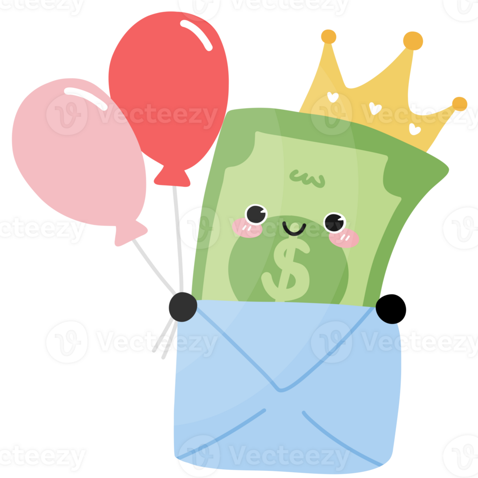 Cute Mr. Money with Envelope Cartoon and balloons png