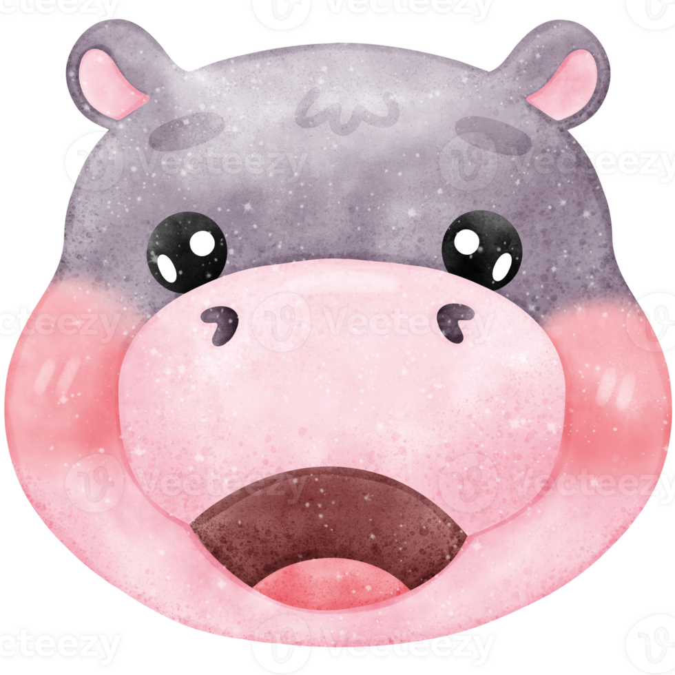 happy hippo smiling in watercolor style png
