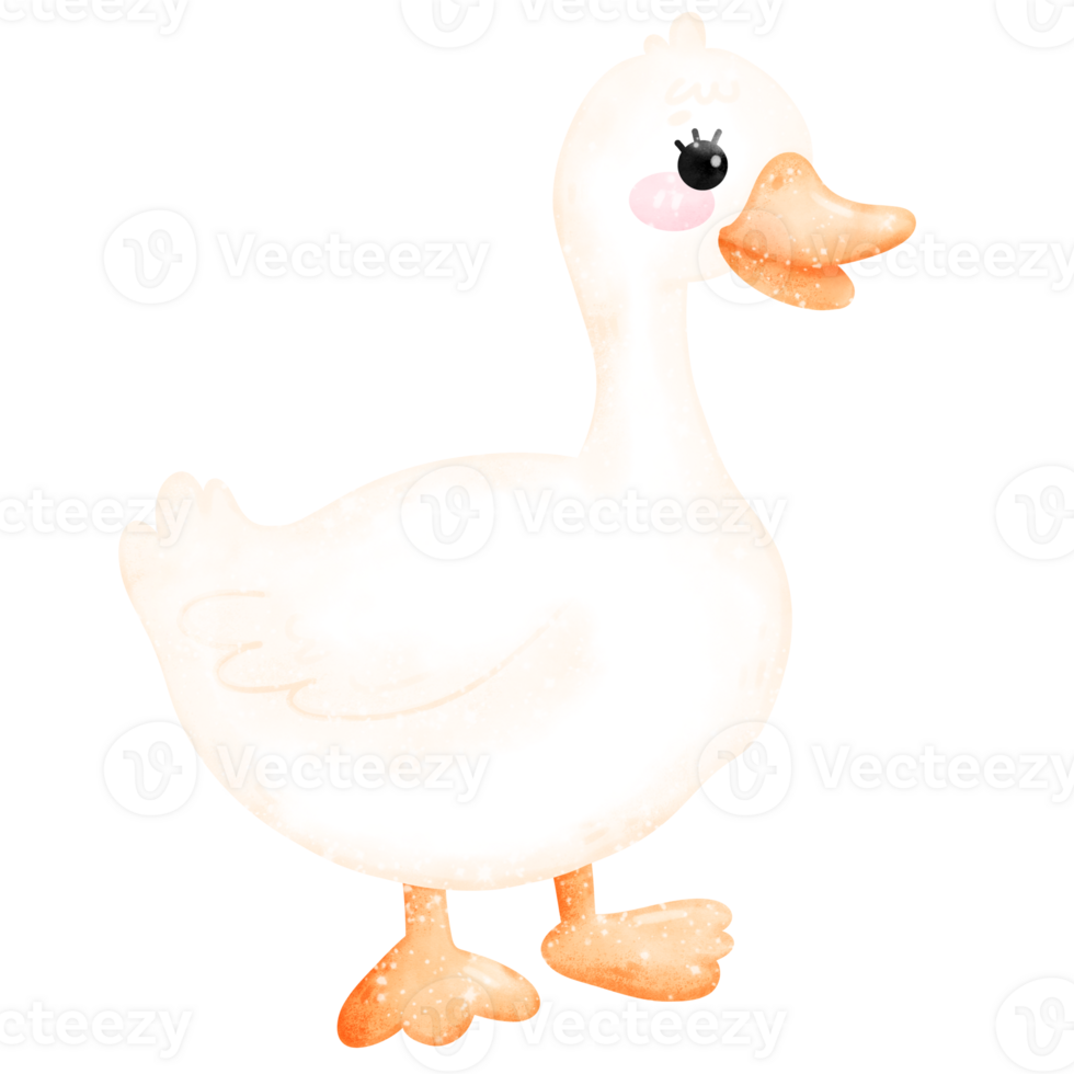 Kawaii duck standing in watercolor style png