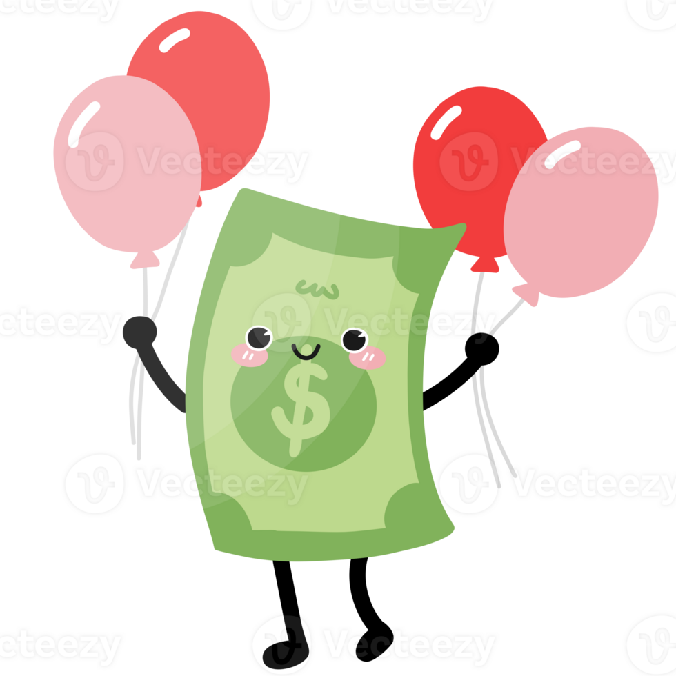Happy Dollar Money with Balloons Cartoon png