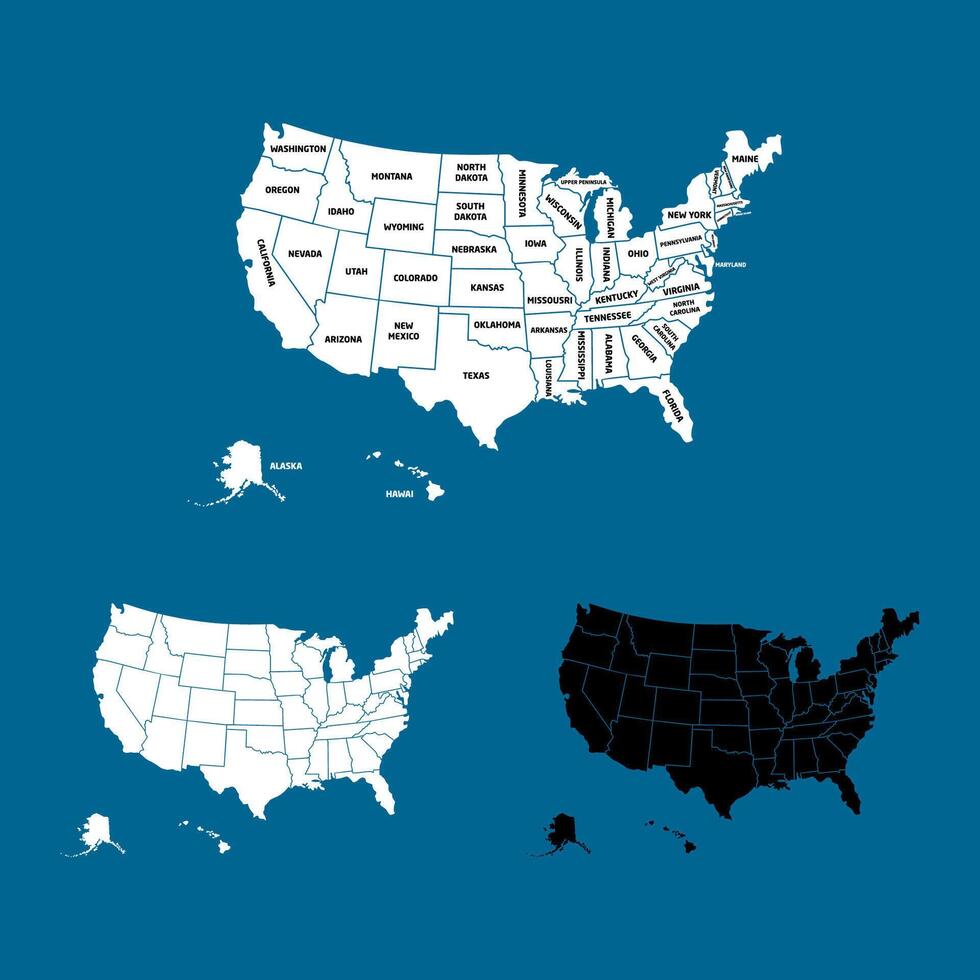 United States Map Set Silhouette and Typography Design vector