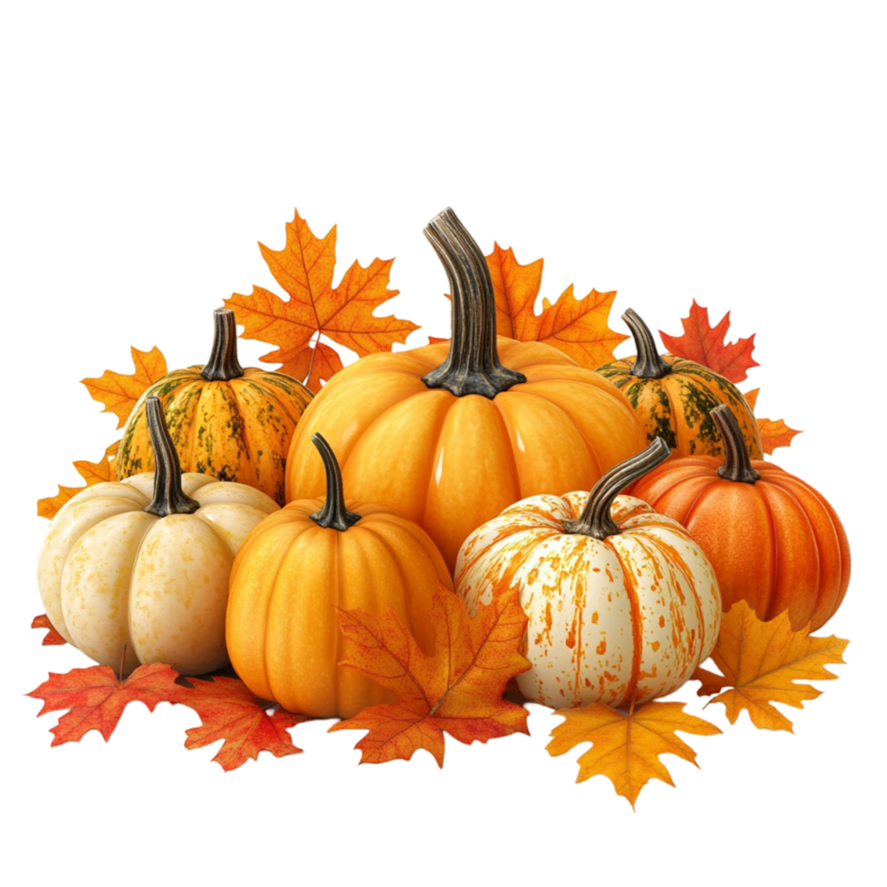 Pumpkins And Leaves On Transparent Background png
