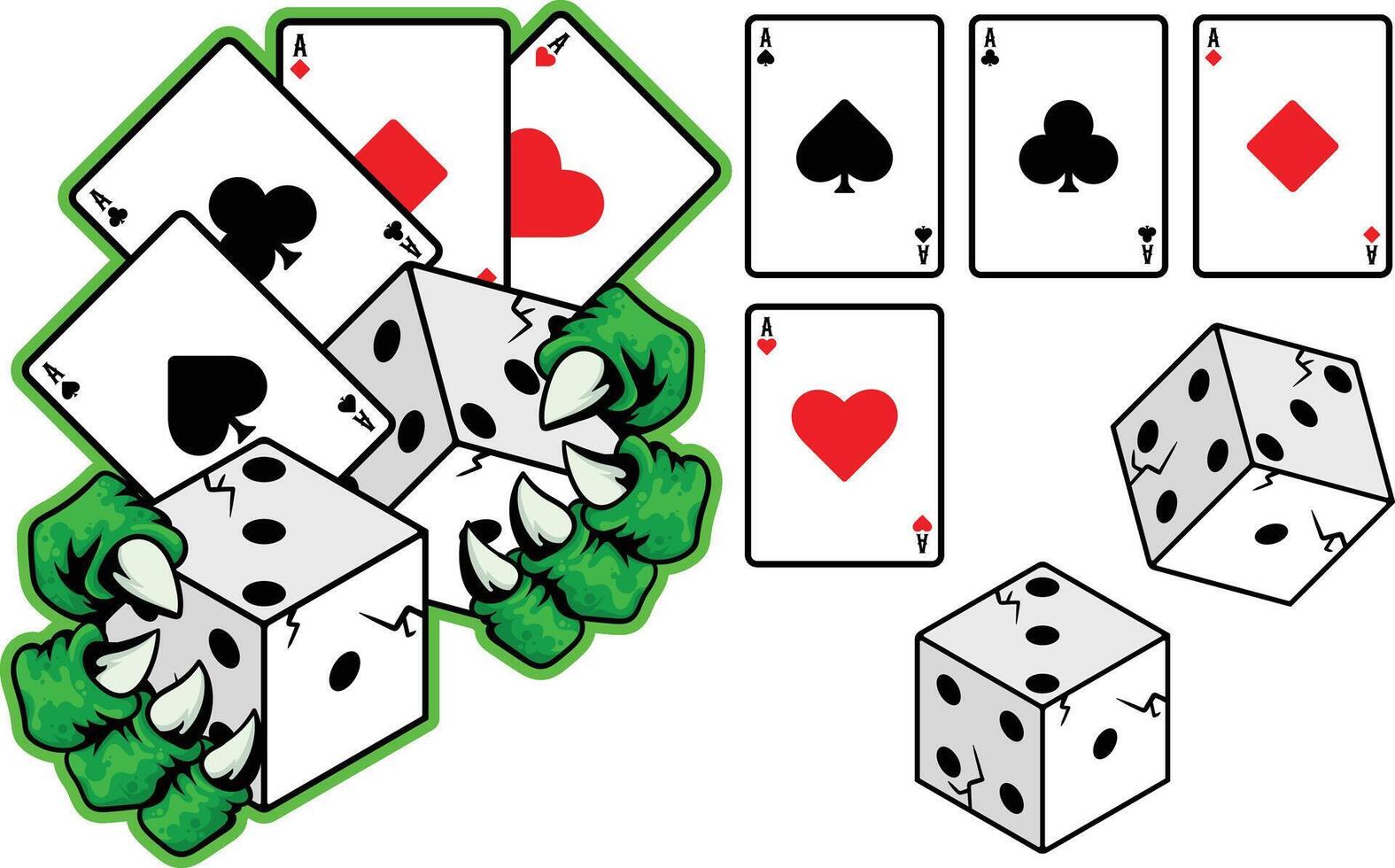 Illustration of a dice game playing card and a cartoon monster claw vector