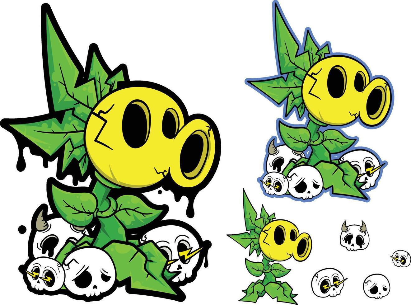 Graffiti design with plant monster illustration and cartoon skull vector